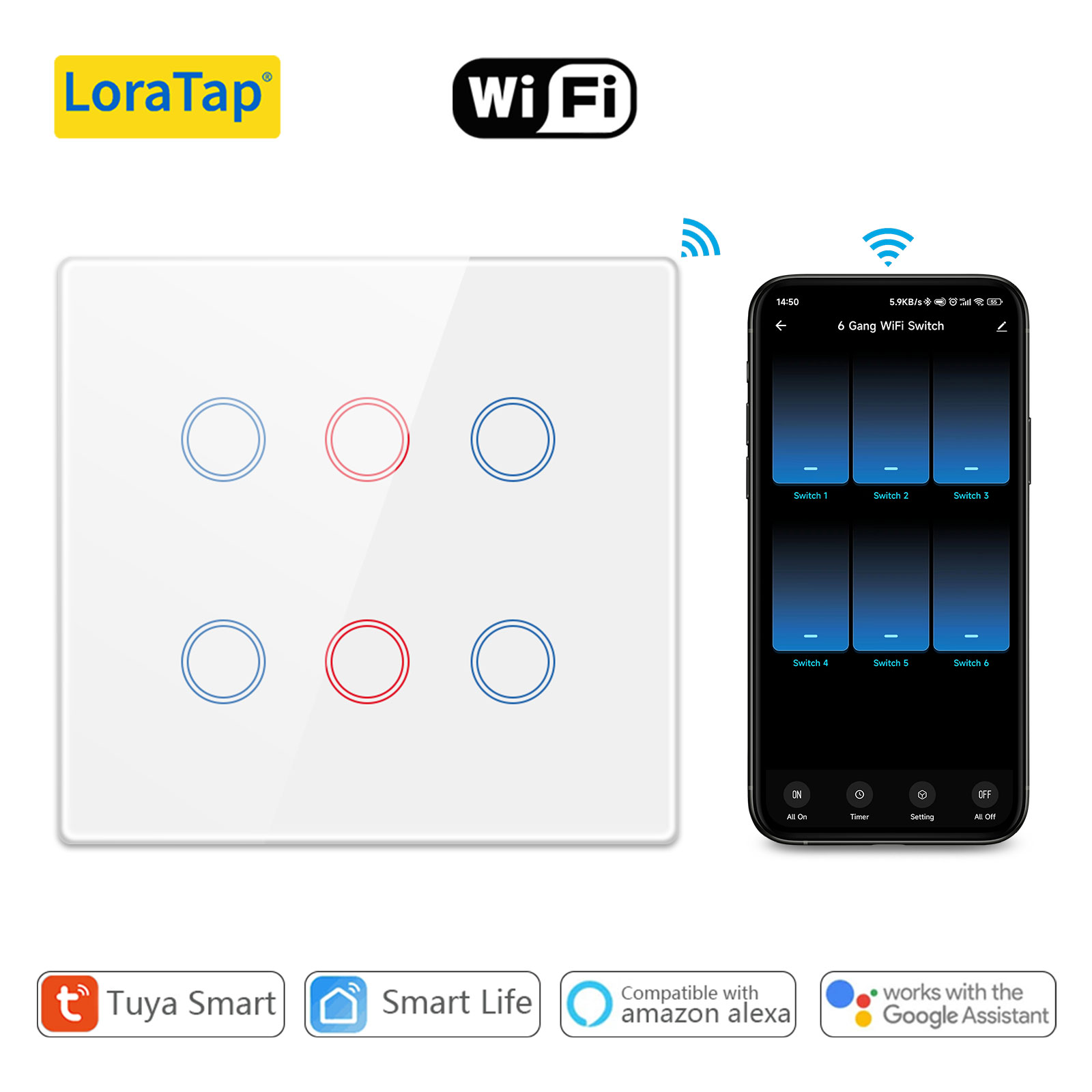 LoraTap Smart Life 6 Gang Brazil Touch Panel Interruttore Della Luce loratap-smart-life-6-gang-brazil-touch-panel-interruttore-della-luce
