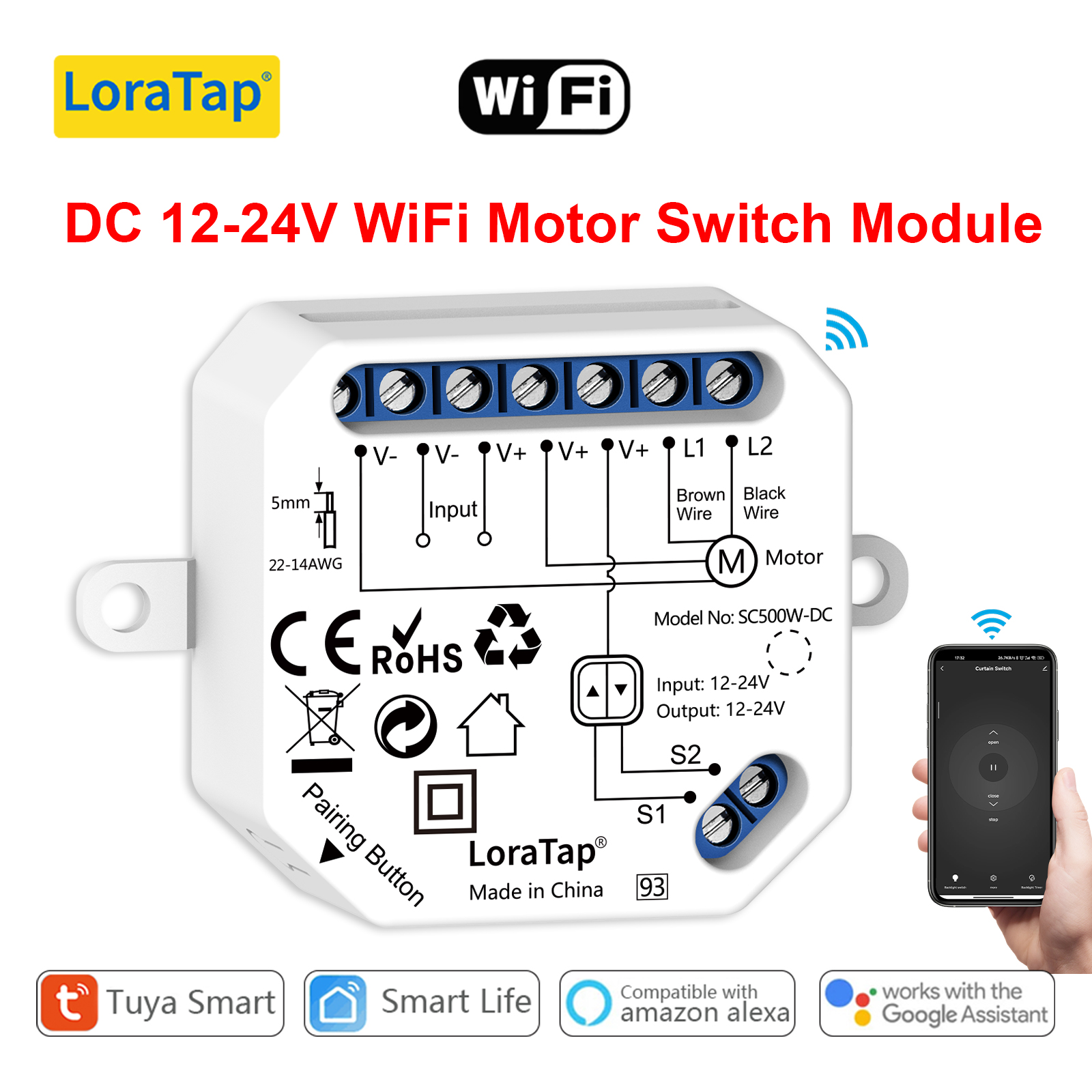 LoraTap Tuya Smart Life DC 12-24V Modulo interruttore per tapparella  copripiscina Motore elettrico Controllo vocale di Google Home Alexa